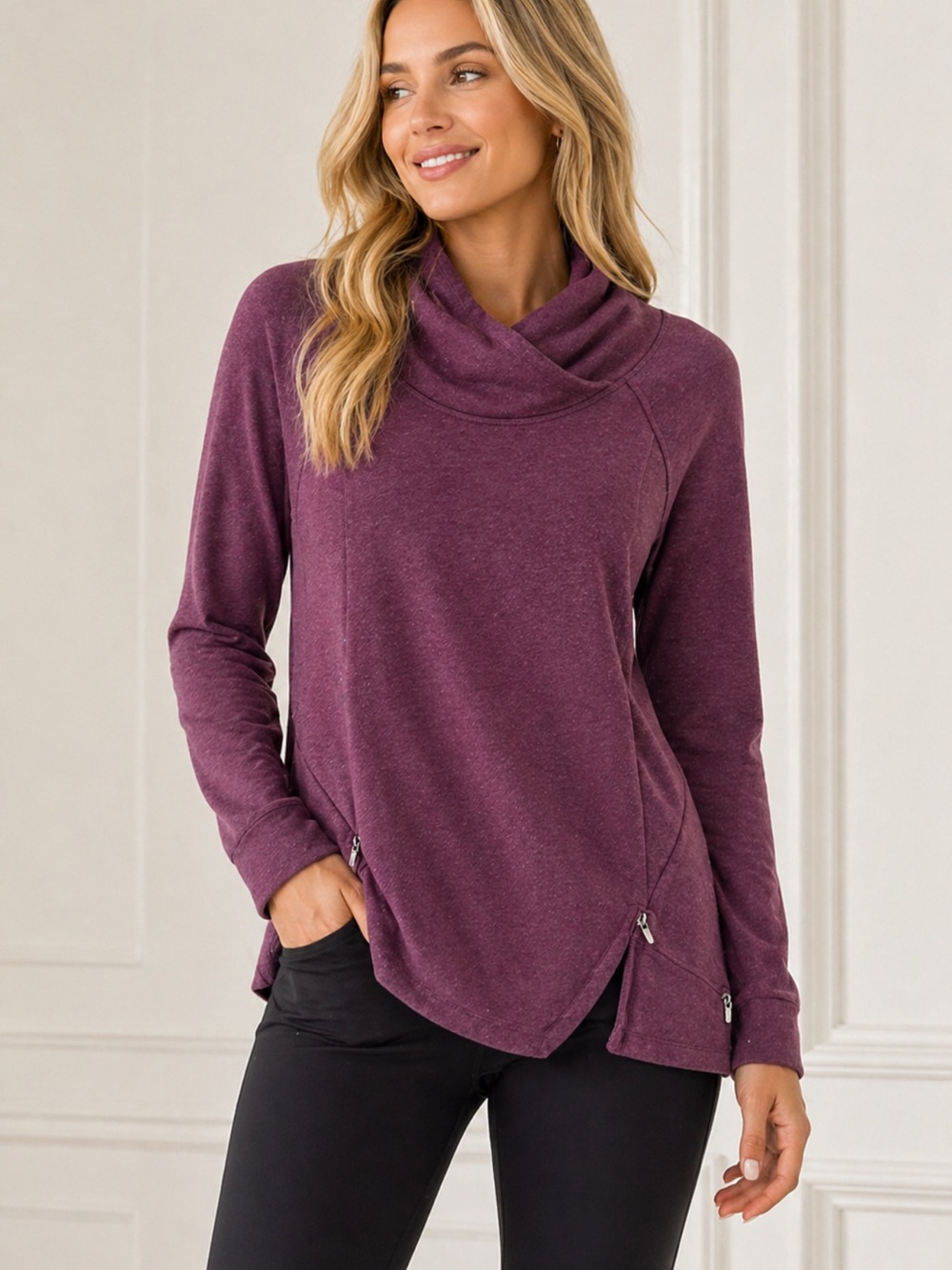 Hyba Apparel Plum Cowl Neck Sweater